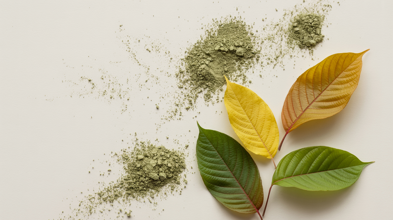 Green powder with leaves on a light background